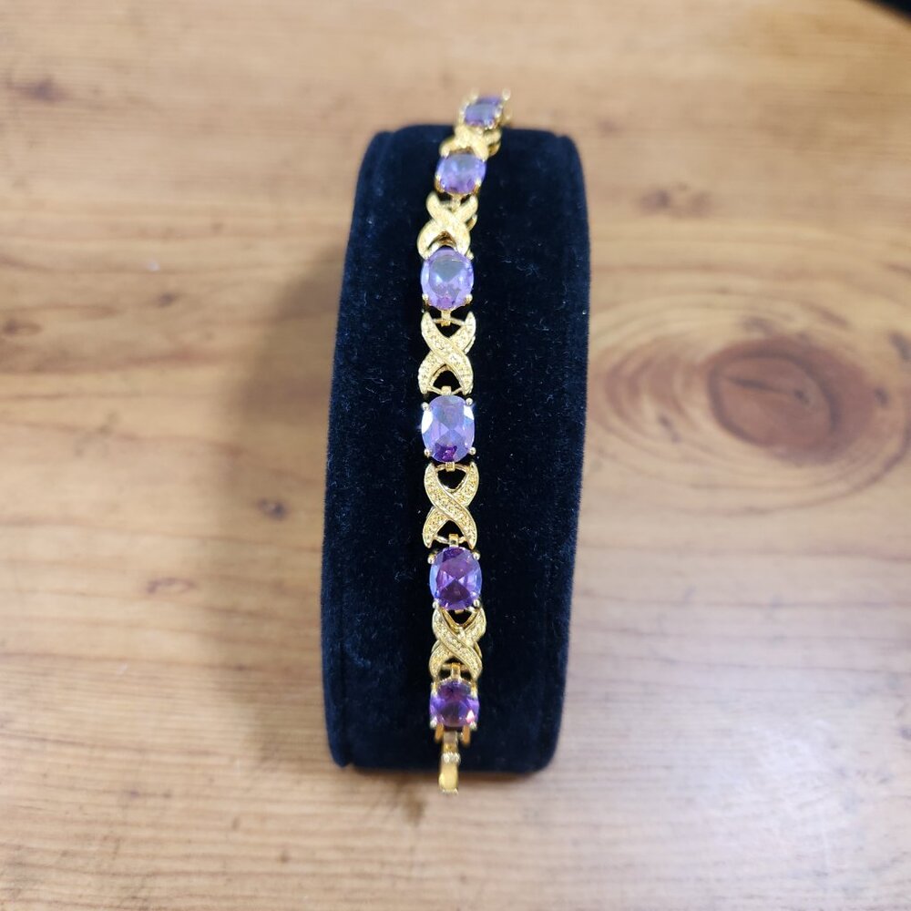 Womens Amethyst & 18kt Gold Tennis Bracelet 7 1/4"